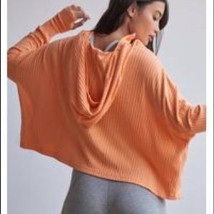 Brand New Free People Blissed Out Rib Henley Hoodie Peach BNWOT